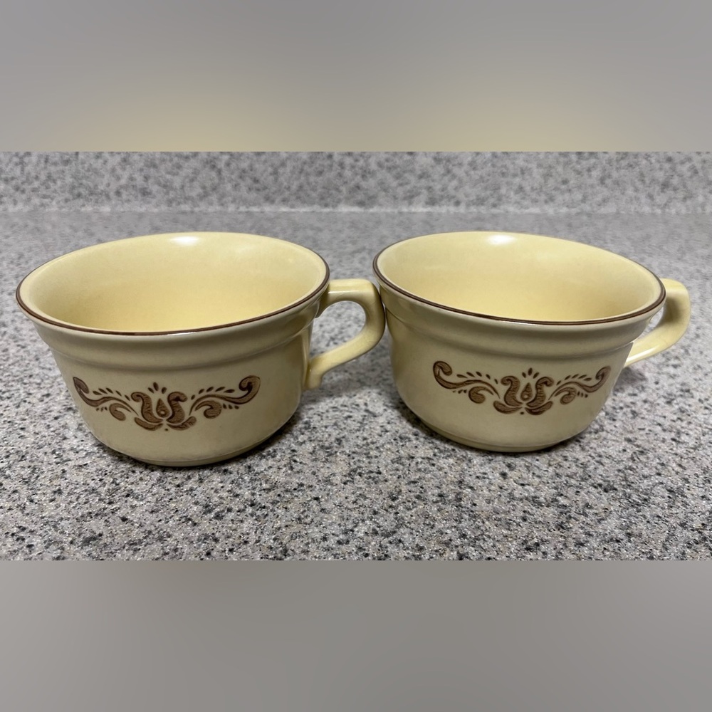 Pfaltzgraff Village Pattern Vintage Cream and Brown Teacup Set - Picture 4 of 10